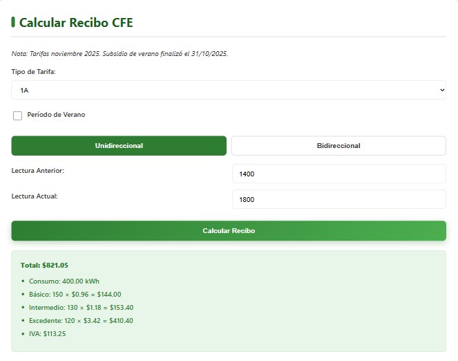 Cálculo de recibo CFE